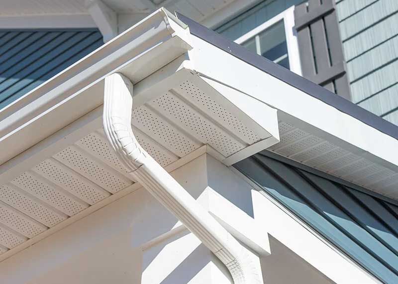 A close up of the gutter on a house